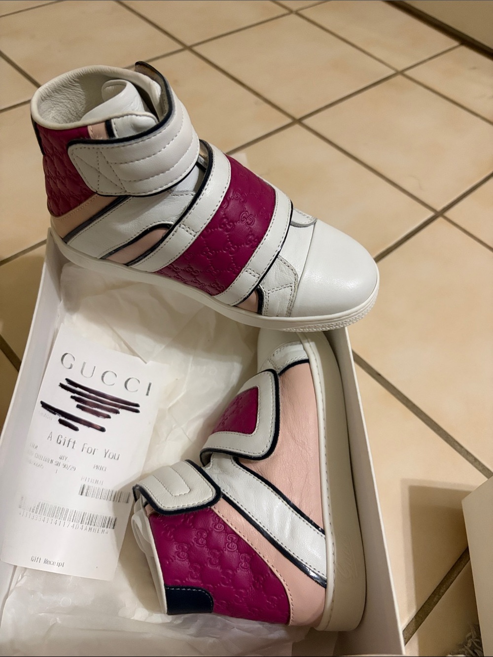 Gucci Kids White and Pink High-Top authentic Sneakers
